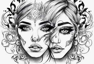 Woman's face with three eyes and a nose piercing tattoo idea