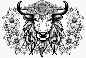 Native american taurus, flowers, dream catcher, tattoo idea