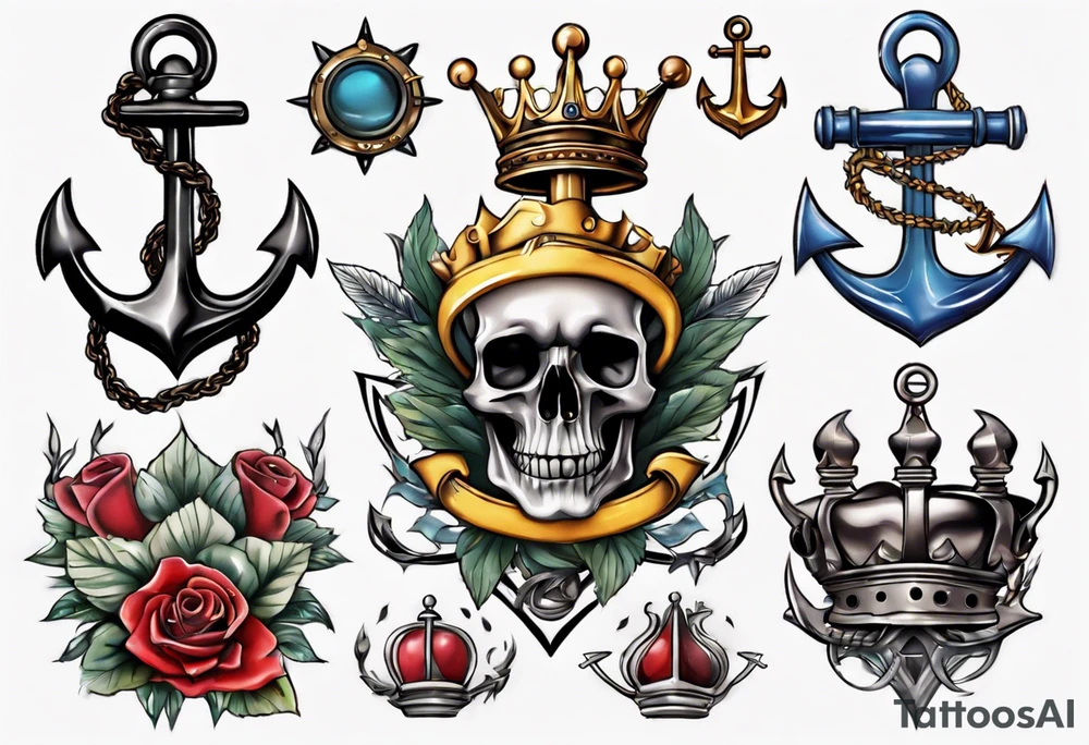 Anchor with a crown on top tattoo idea