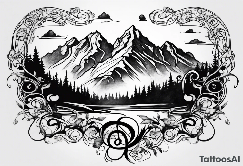 music notes mountains tattoo idea