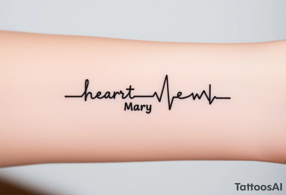 heartbeat rhythm with “Mary” in the middle tattoo idea