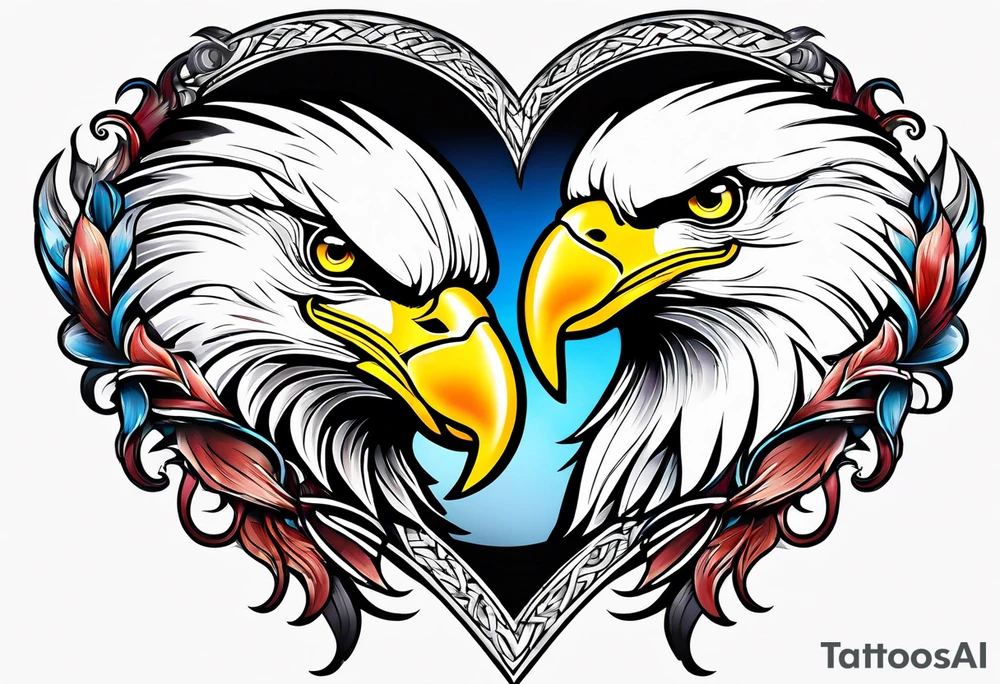 two bald eagles around a heart tattoo idea