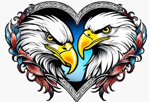 two bald eagles around a heart tattoo idea