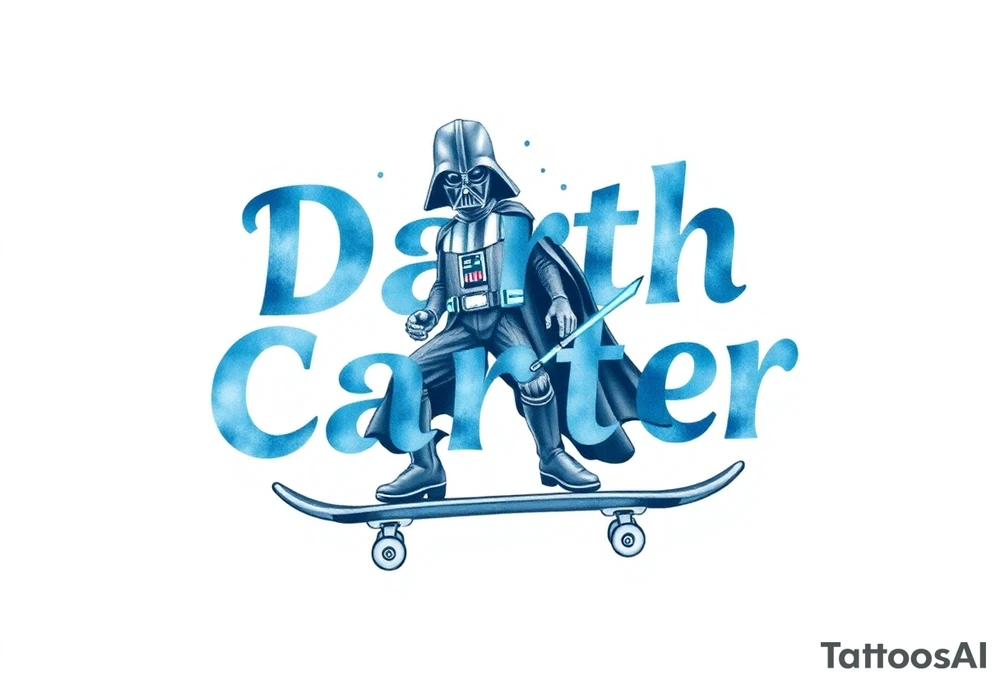 blue Skateboarding TALL Darth Vader
WORDS in star wars font "Darth Carter"
12/29/88-01/06/24 tattoo idea