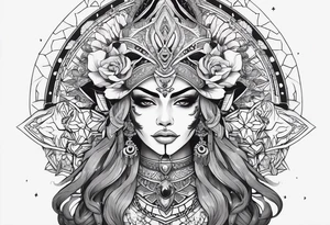 kali ma, alien goddess, valkrye, aries, pirate, divine feminine, zenza resonance, pachamama, lotus azul, blank panther, eagle, skull, 5D, nueva gaya, dna 12, left side chest tatoo tattoo idea