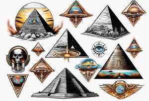 Pyramids and UFOs surrounded by spiritual energy tattoo idea