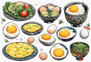 A round, thin omelette made from five eggs with salt pepper and a bit greens tattoo idea