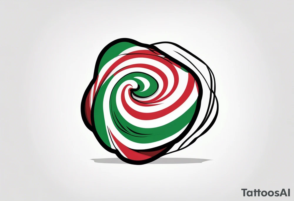 a small round candy in a twist wrapper. green and white swirl tattoo idea