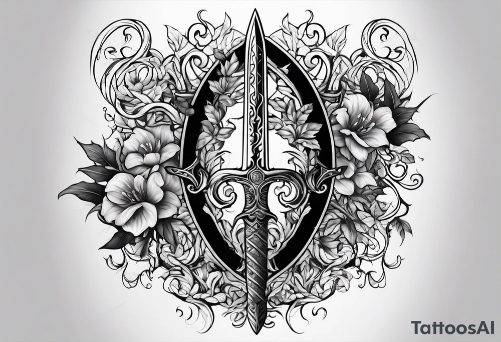 Leafy vines with sword tattoo idea