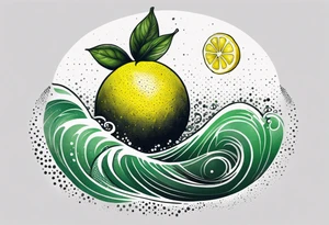 A lemon-Buoy with a green leaf-flag bobs on choppy waves tattoo idea