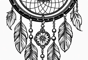 Dream catcher with queen anns lace flowers hanging from the bottom tattoo idea