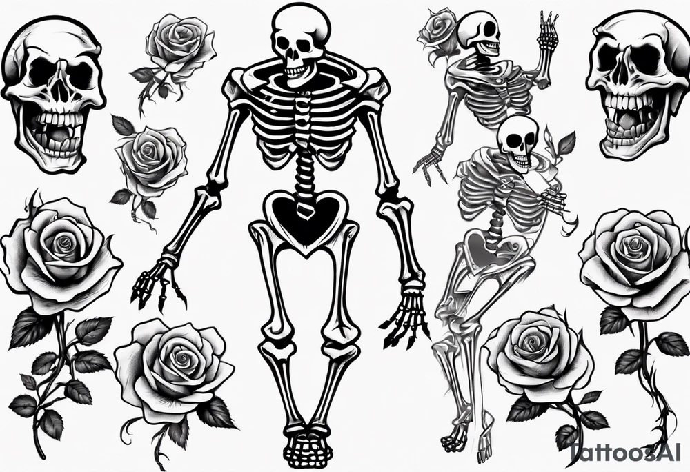 Dancing skeleton on a rose tattoo idea