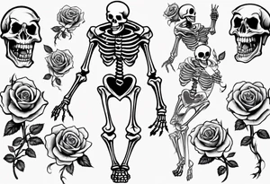 Dancing skeleton on a rose tattoo idea