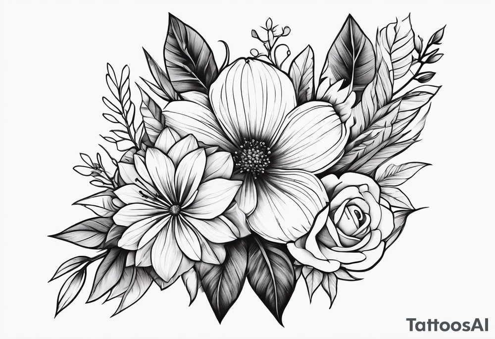 Flower Bouquet on outer upper arm with fill in around it tattoo idea