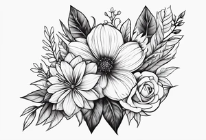 Flower Bouquet on outer upper arm with fill in around it tattoo idea