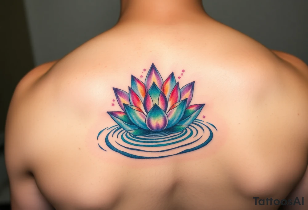 serene lotus flower emerging from sacred waters with ripples tattoo idea