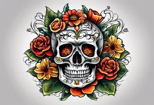 skull flower pot tattoo idea