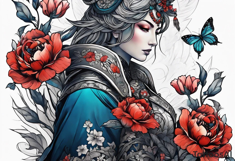 warrior, snow, flower tattoo idea