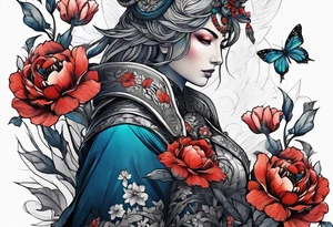 warrior, snow, flower tattoo idea