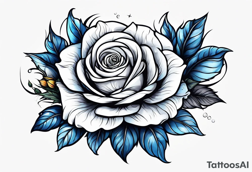 flower rose and blue, sunflower, tattoo idea