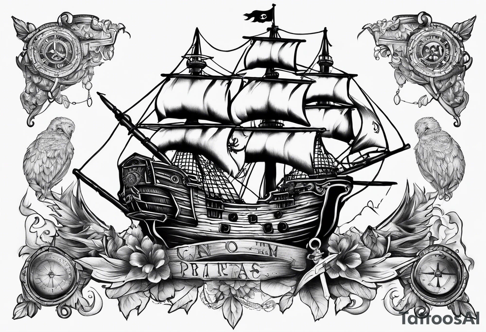Chest tattoo that is about pirates ,captain ,treasure map no persons no ship tattoo idea