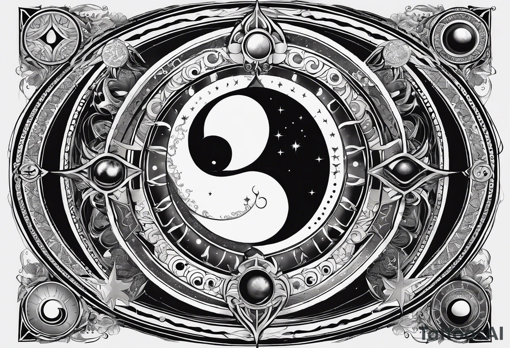 Astrology, Cancer, Natal Chart, symbolic, vision, yin yang, the moon, the sun, Uranus, Pluto, spiritual third eye, mystical armband tattoo idea