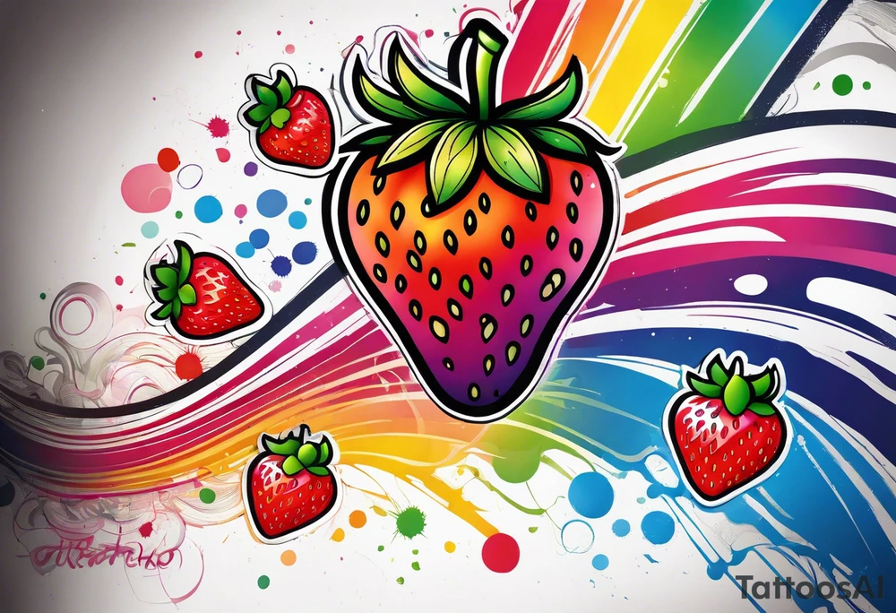 Rainbow Strawberry in a graffiti very surreal style tattoo idea