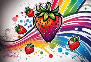 Rainbow Strawberry in a graffiti very surreal style tattoo idea