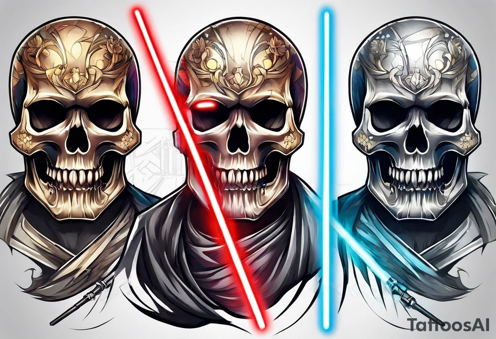 Light saber skull tattoo idea