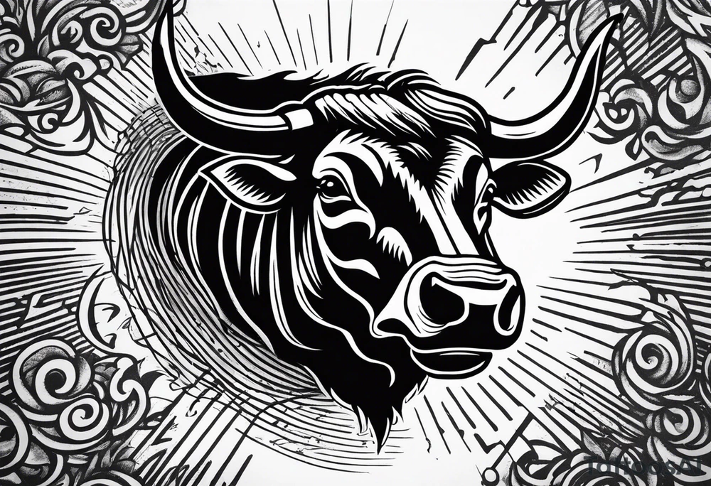 raging bull head busting through crowd with the words “The Raging Bull” in the tattoo tattoo idea
