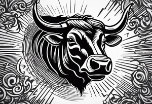 raging bull head busting through crowd with the words “The Raging Bull” in the tattoo tattoo idea