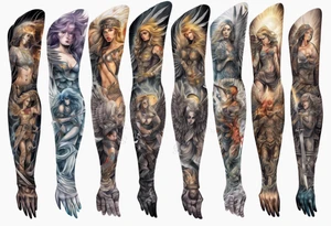 Full arm sleeves with warrior angels on it tattoo idea