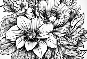 Florais com folhas em traços finos que se encaixe no braço ou perna tattoo idea