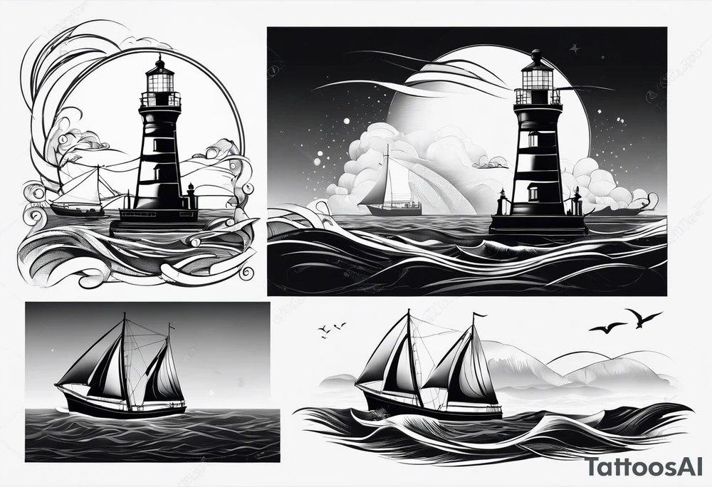phare maritime sur un petit bateau a voiles. tattoo idea phare maritime sur un petit bateau a voiles. tattoo idea