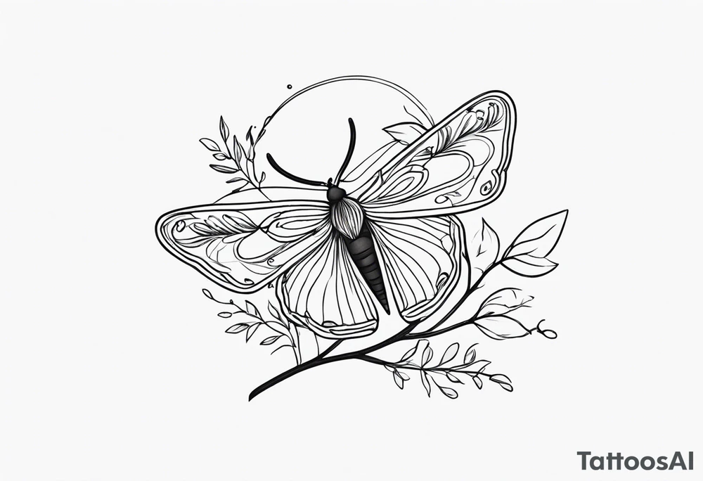 Winding branches and leaves and tiny flowers with a small moth tattoo idea