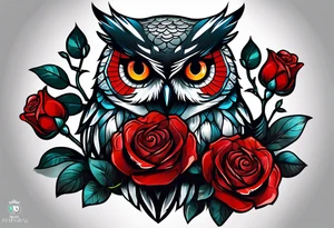 Color owl. 
Three red roses 
On the forearm tattoo idea