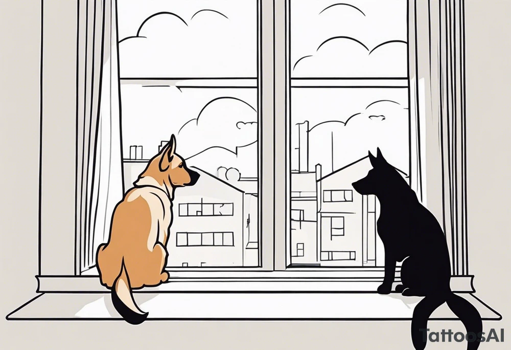 dog and cat looking out long window together tattoo idea dog and cat looking out long window together tattoo idea