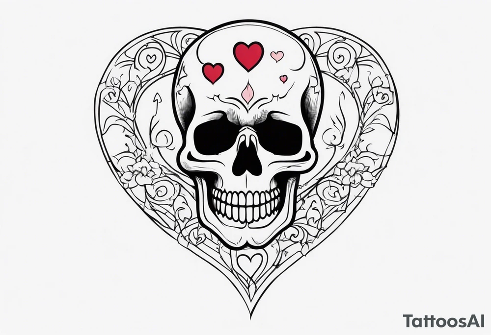 One skeleton with eyes in the shape of hearts, one skeleton sitting tattoo idea