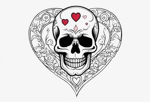 One skeleton with eyes in the shape of hearts, one skeleton sitting tattoo idea