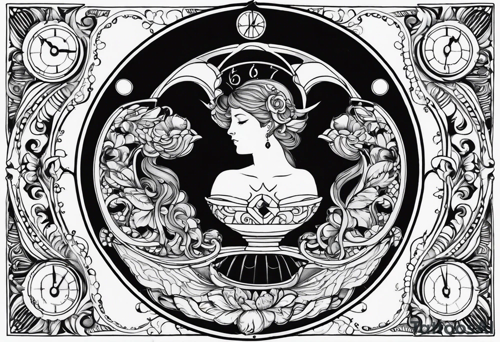 Aquarius, Janus, timeless clock tattoo idea