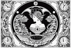 Aquarius, Janus, timeless clock tattoo idea
