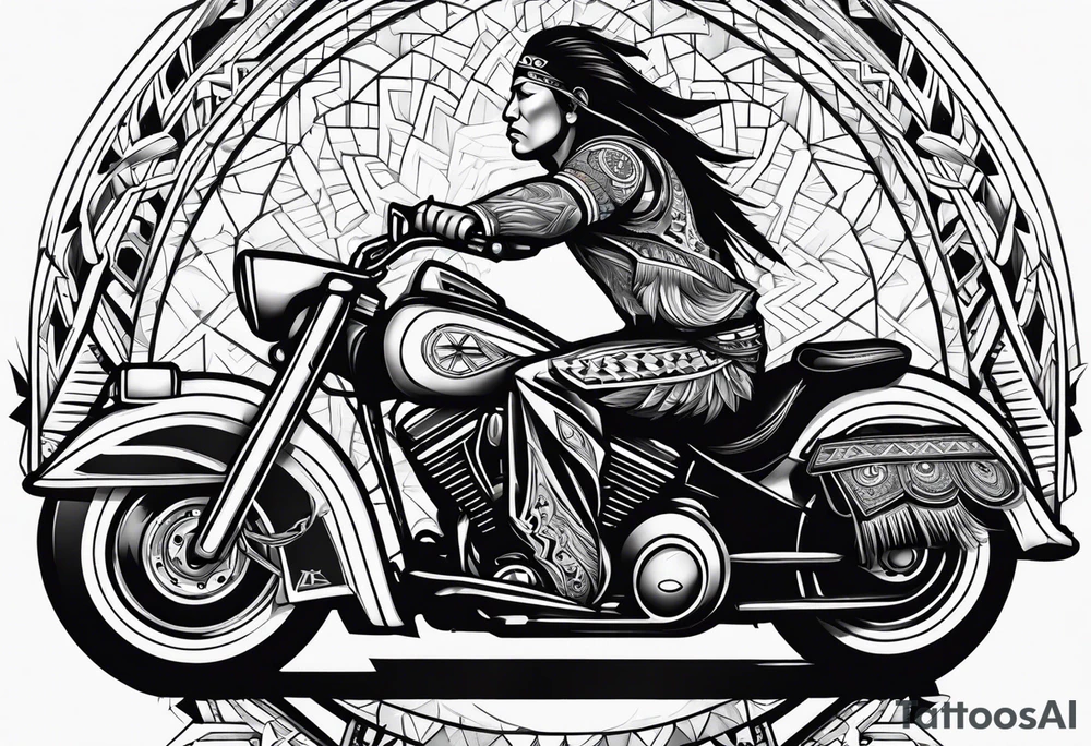 Native american on motorcycle tattoo idea
