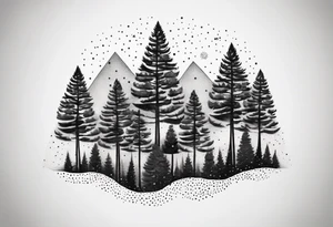 Continuous line pine trees tattoo idea