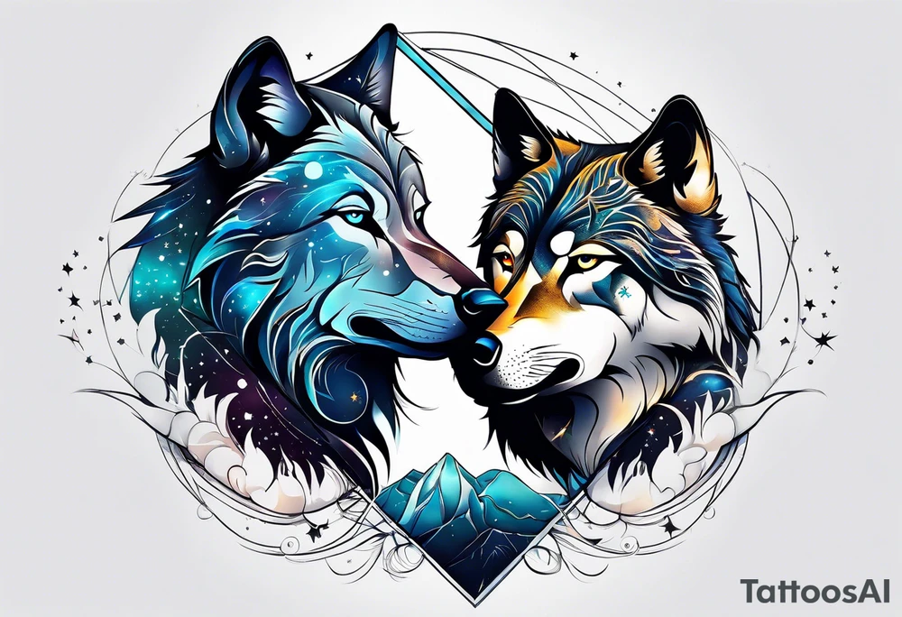 Constellation, two animal wolf tattoo idea
