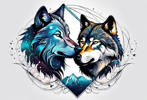 Constellation, two animal wolf tattoo idea