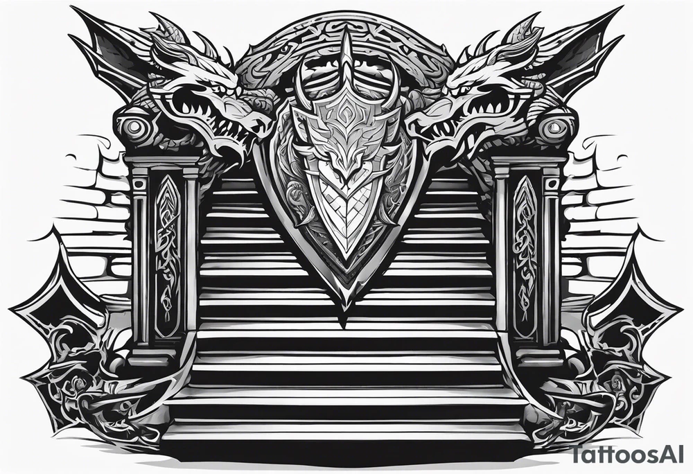 Valhalla sword shield dragon
stairs tattoo idea