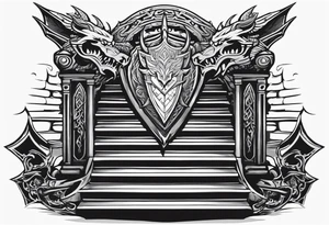 Valhalla sword shield dragon 
stairs tattoo idea