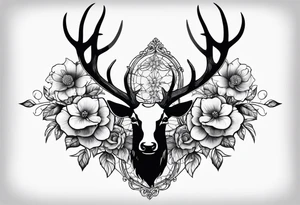 antlers rapped in barbed wire and flowers tattoo idea
