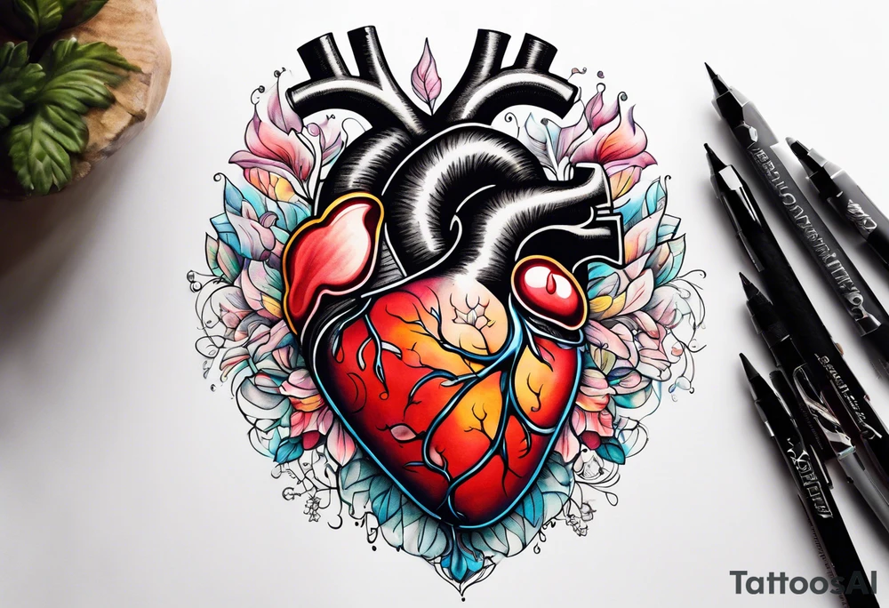 Dying anatomical human heart tattoo idea