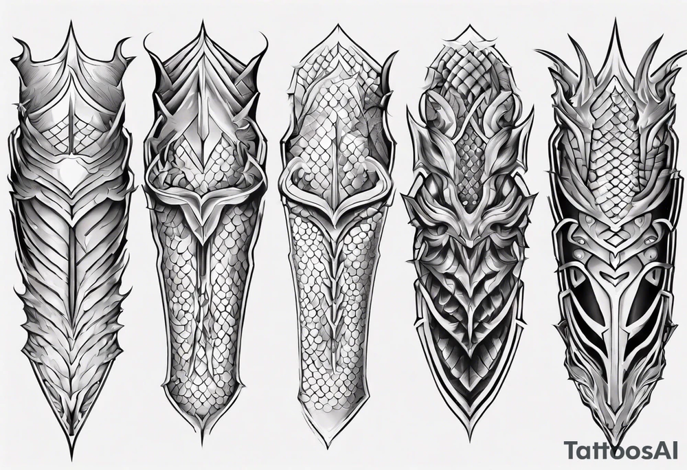 Dragonscale Leg armor symmetrical tattoo idea